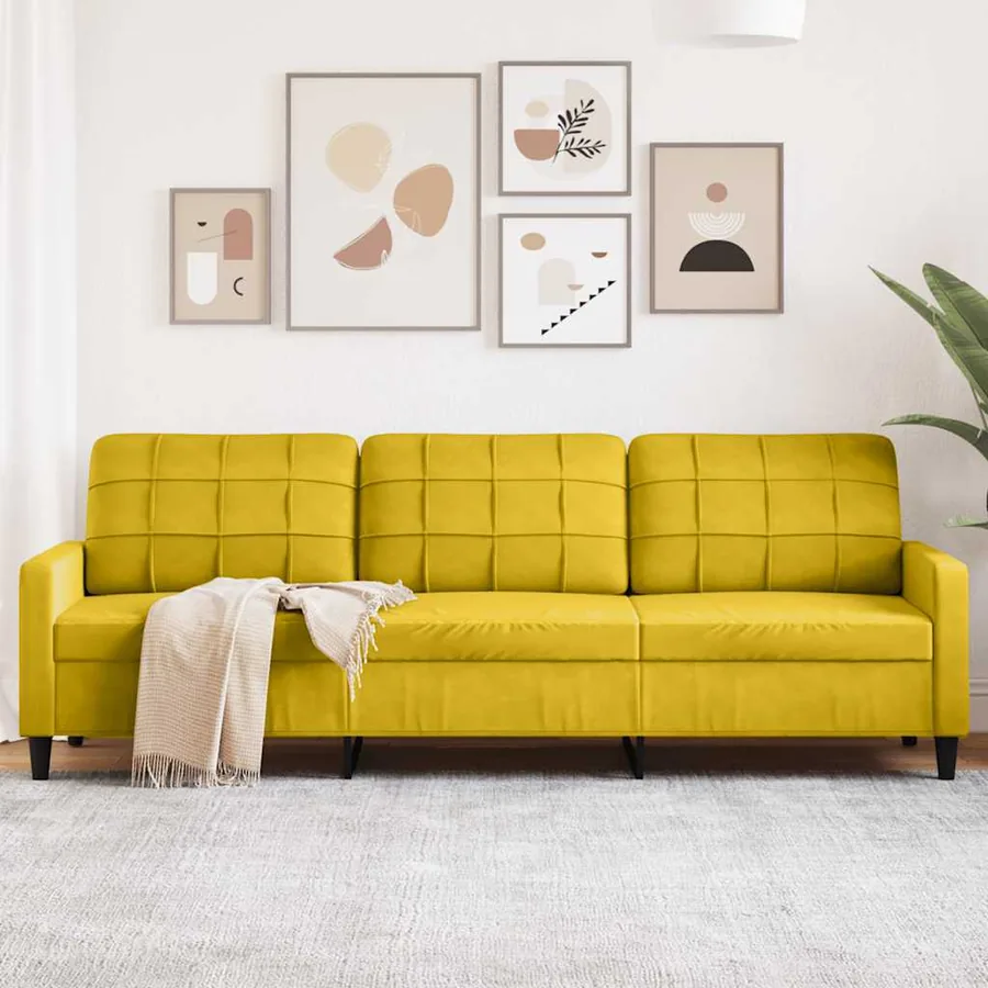 Canapé à 3 places Jaune 210 cm Velours