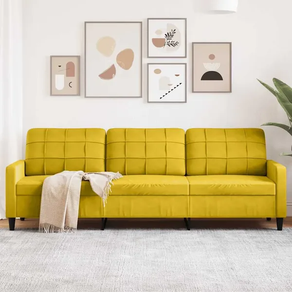 Canapé à 3 places Jaune 210 cm Velours