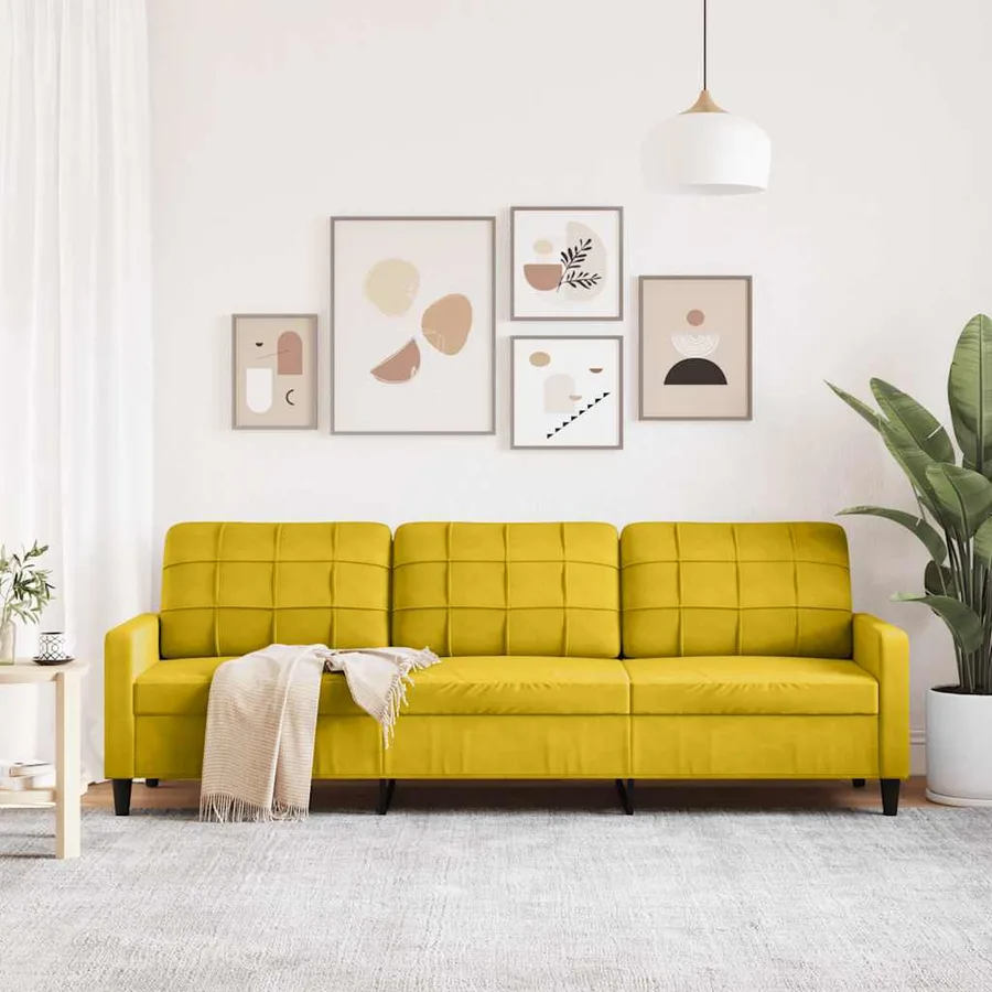 Canapé à 3 places Jaune 210 cm Velours - 3