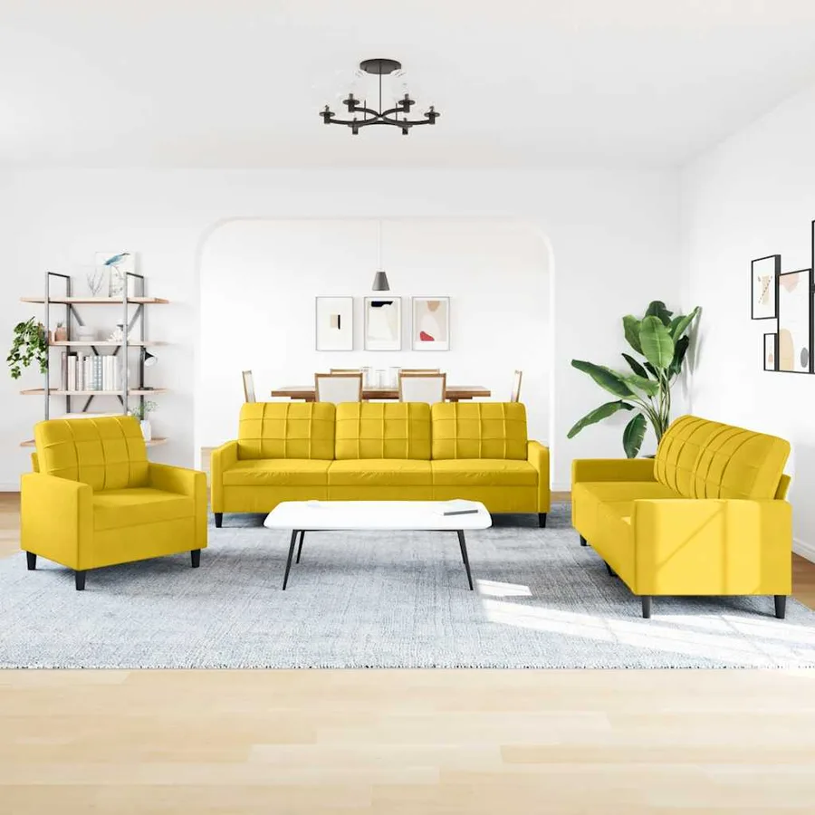 Ensemble de canapés 3 pcs avec coussins Jaune Velours - 3