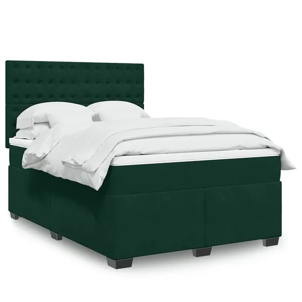 Sommier à lattes de lit et matelas Vert foncé 160x200cm Velours