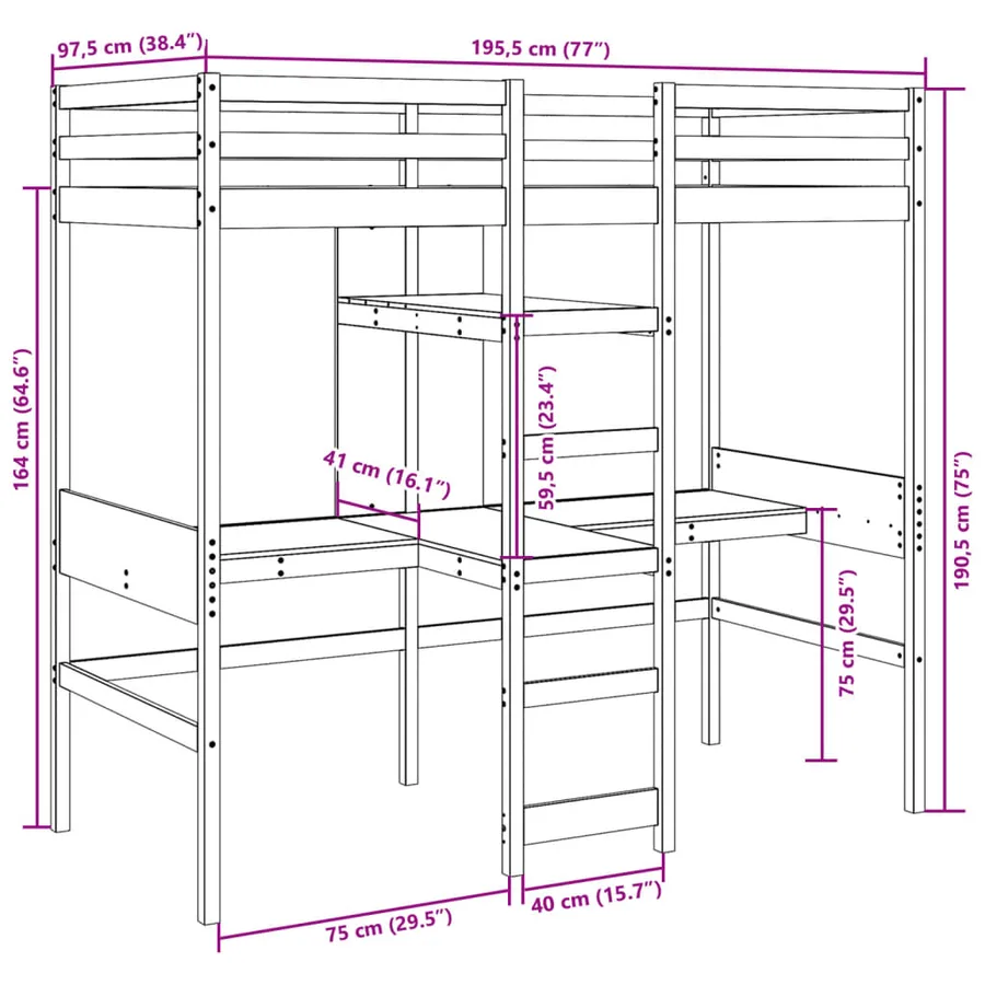 Cadre de lit superposé sans matelas blanc 90x190 cm pin massif - 10