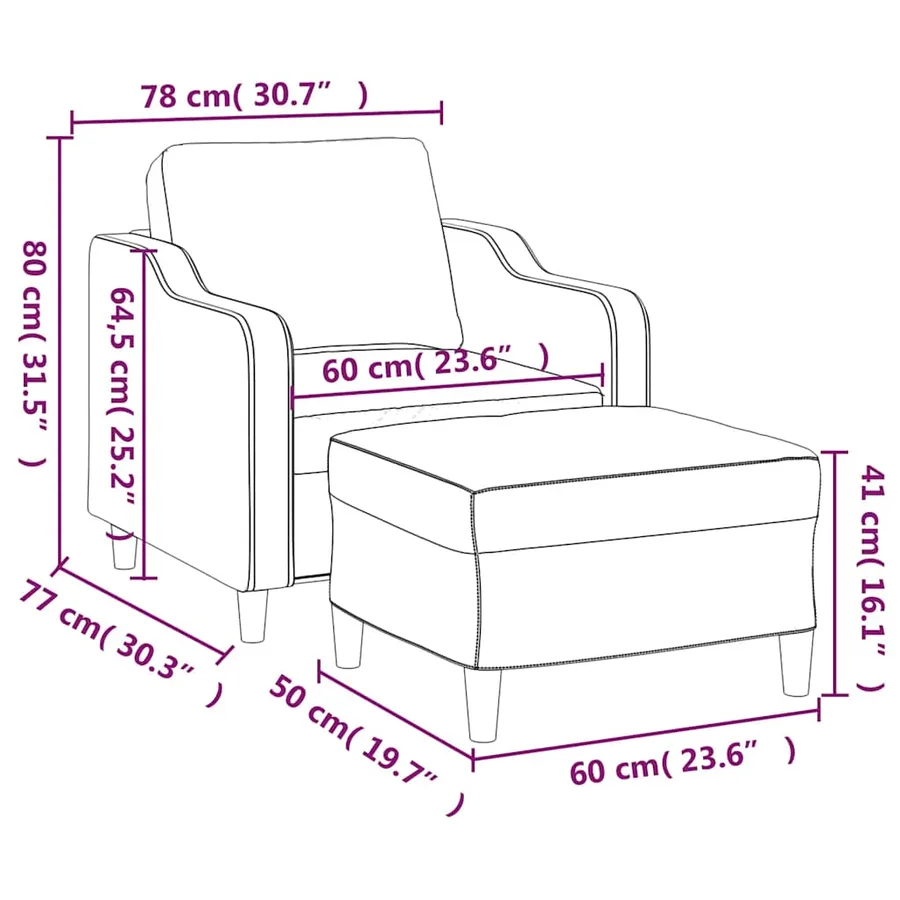 Fauteuil avec repose-pied Noir 60 cm Tissu - 7