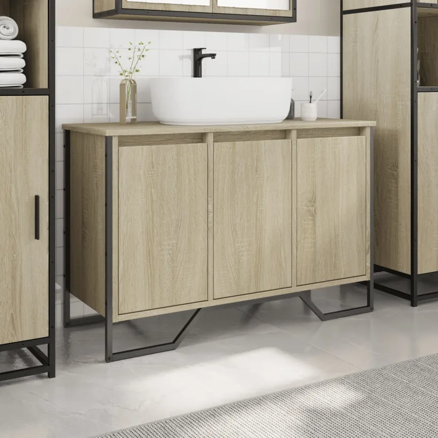 Armoire lavabo de salle de bain chêne sonoma 91x35x60 cm - 3