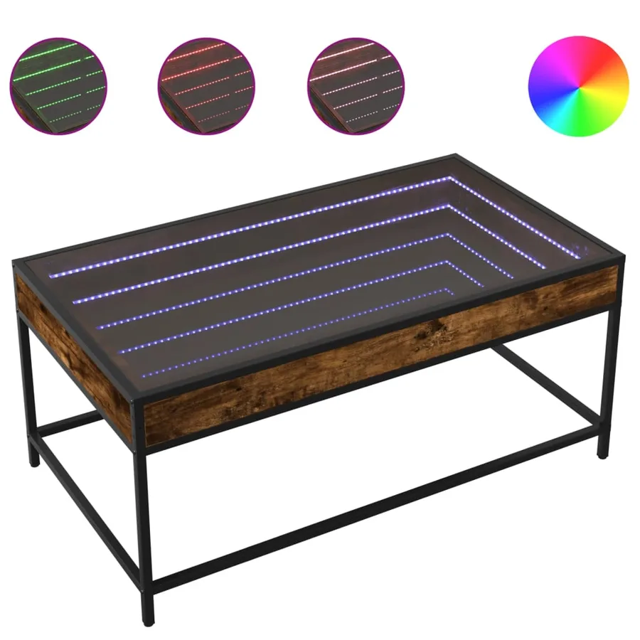 Table basse avec LED infini chêne fumé 90x50x41 cm - 2