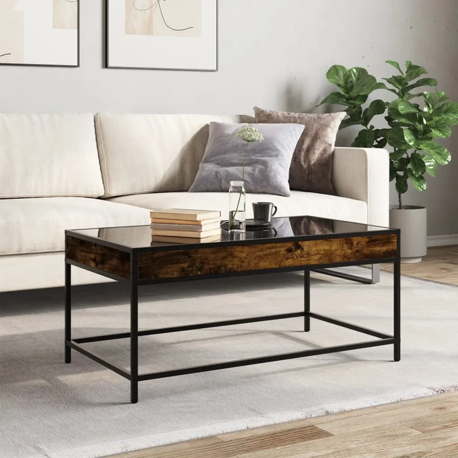 Table basse avec LED infini chêne fumé 90x50x41 cm - 4