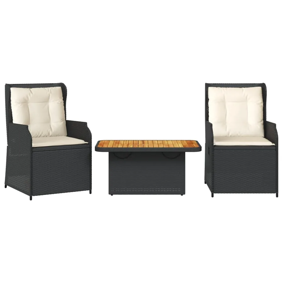 Salon de jardin 3 pcs avec coussins Noir Résine tressée - 2