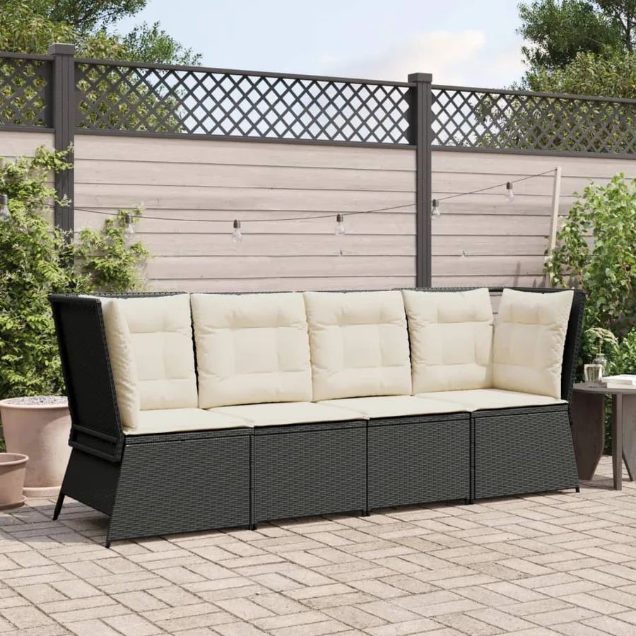 Canapé d'angle de jardin avec coussins noir résine tressée - 3