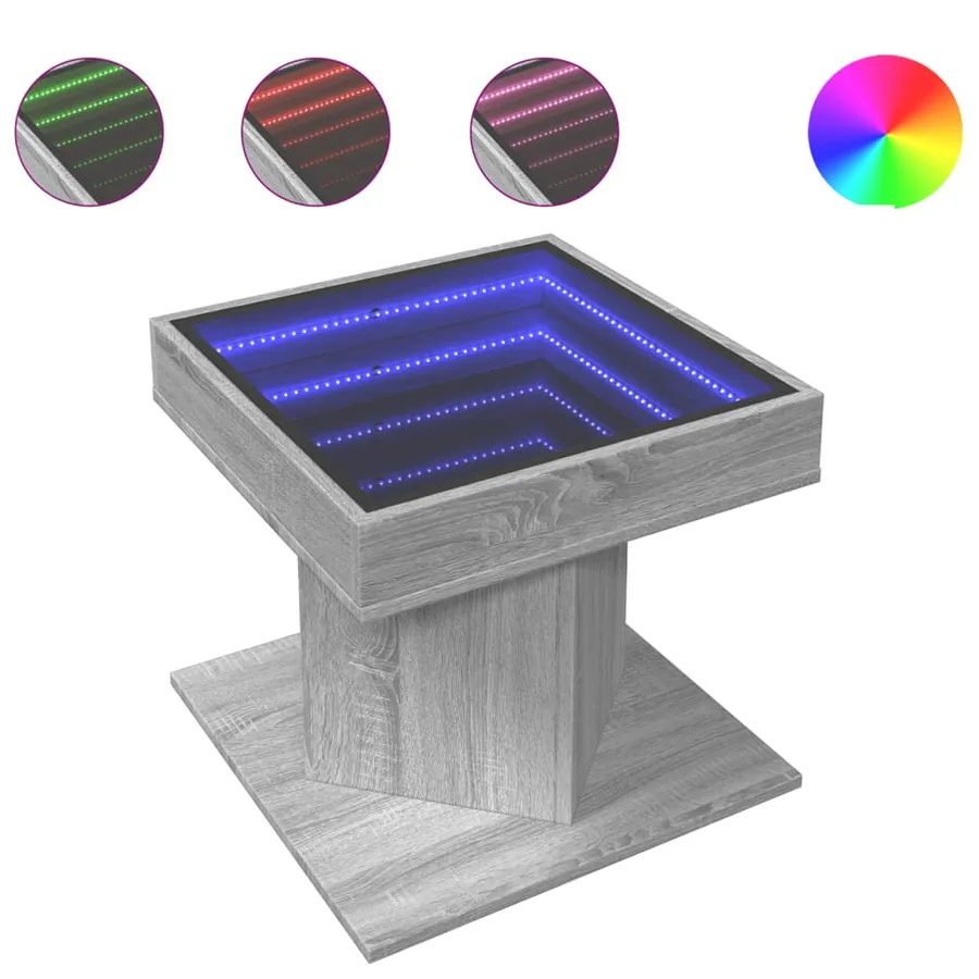 Table basse avec LED sonoma gris 50x50x45 cm bois d'ingénierie - 2