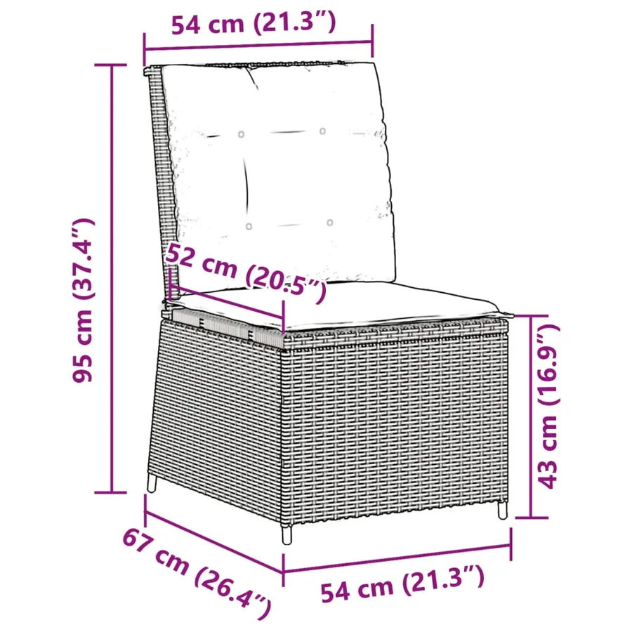 Canapé inclinable de jardin avec coussins gris résine tressée - 9
