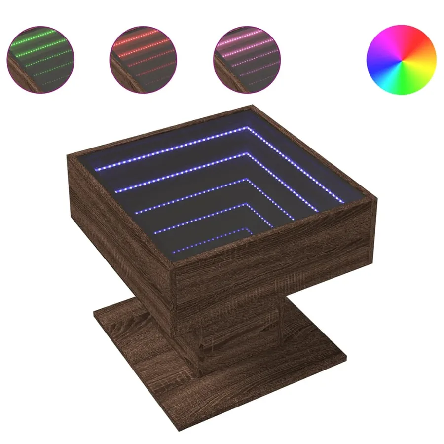 Table basse avec LED chêne marron 50x50x45 cm bois d'ingénierie - 2