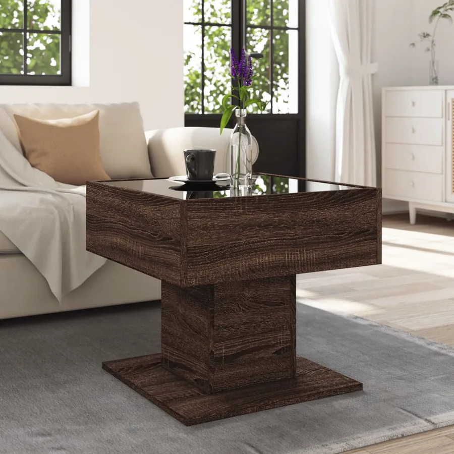 Table basse avec LED chêne marron 50x50x45 cm bois d'ingénierie - 4