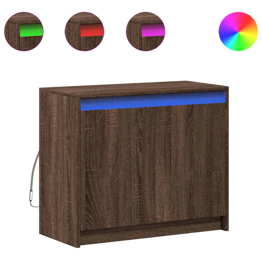 Buffet avec LED chêne marron 72x34x61 cm bois d'ingénierie - 2