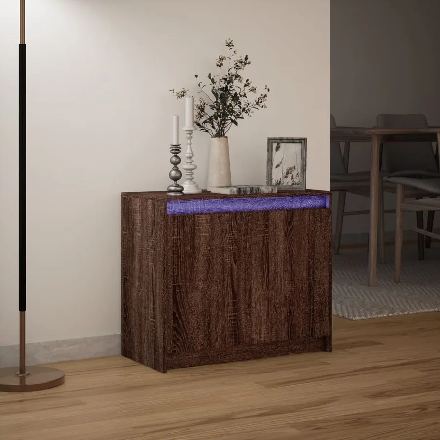 Buffet avec LED chêne marron 72x34x61 cm bois d'ingénierie - 5
