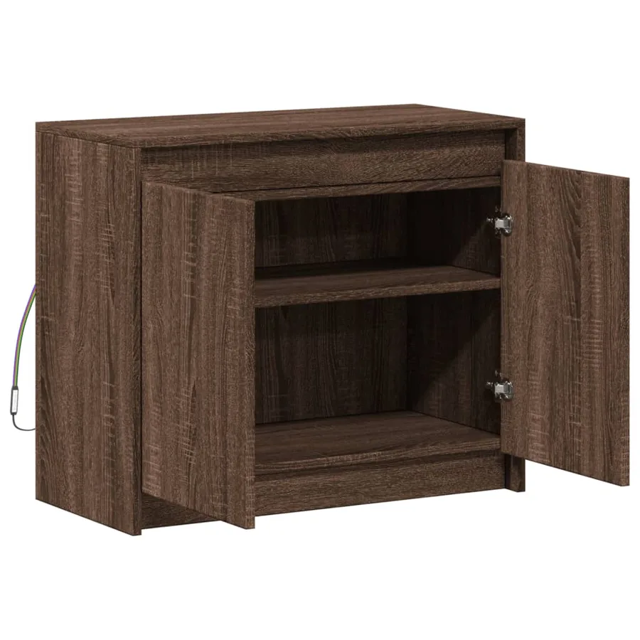 Buffet avec LED chêne marron 72x34x61 cm bois d'ingénierie - 7