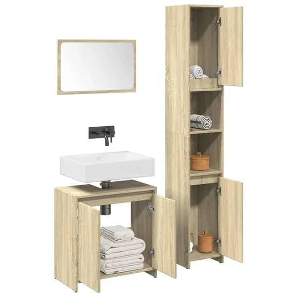 Ensemble de meubles de salle de bain 3 pcs chêne sonoma