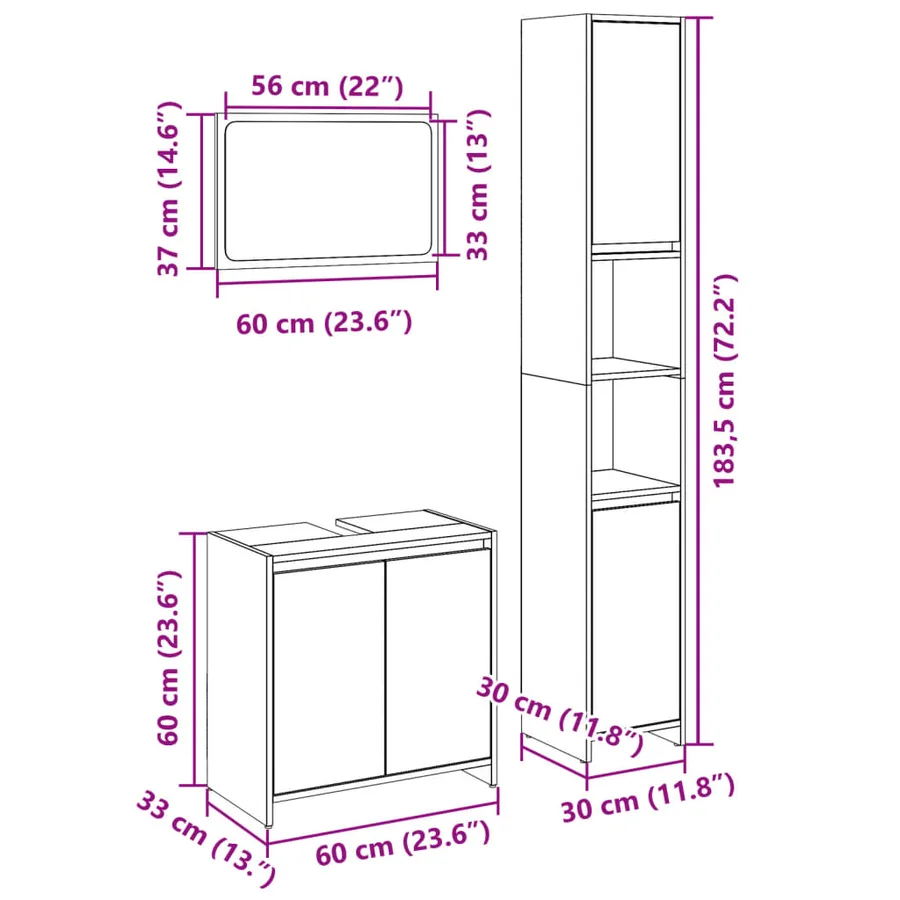 Ensemble de meubles de salle de bain 3 pcs chêne sonoma - 12
