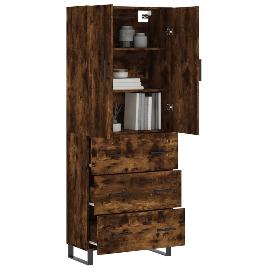 Buffet haut Chêne fumé 69,5x34x180 cm Bois d'ingénierie - 3