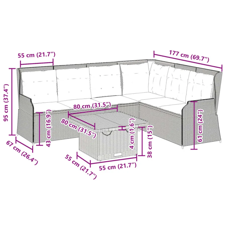 Salon de jardin 5 pcs avec coussins Gris Résine tressée - 12