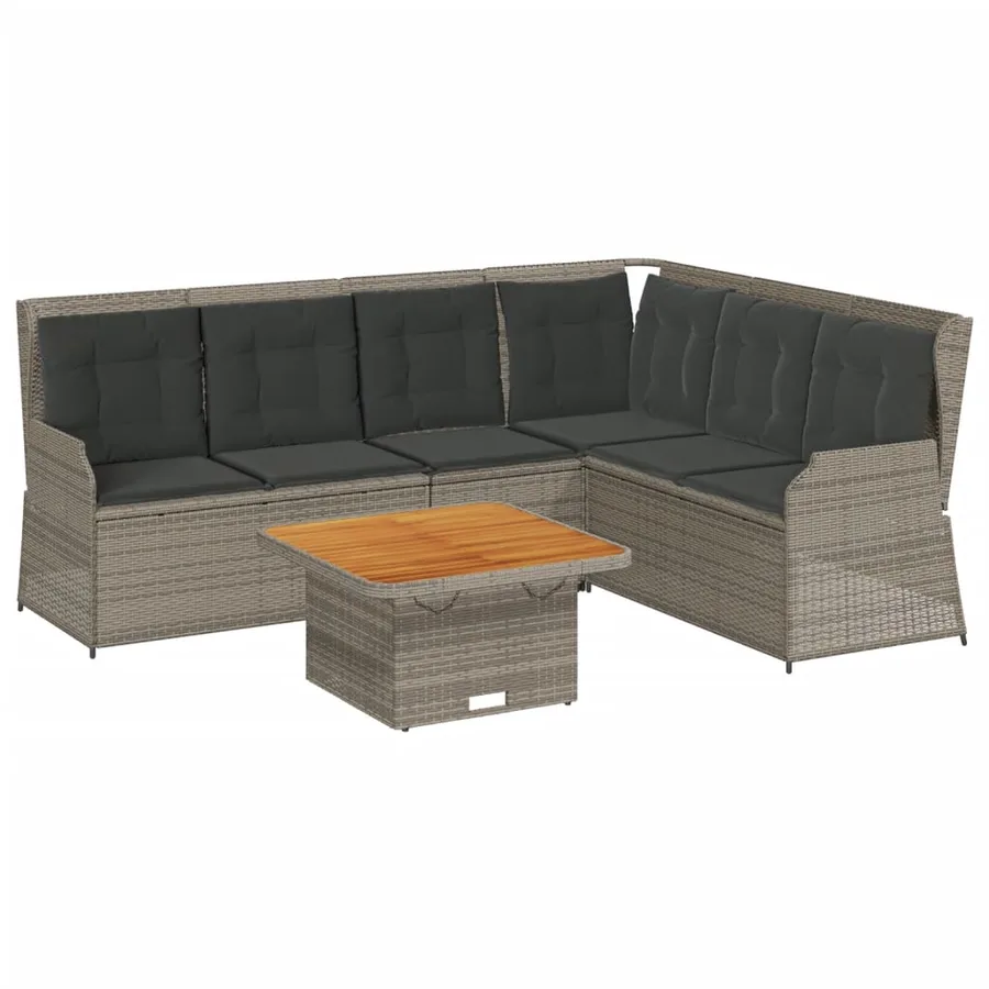 Salon de jardin 5 pcs avec coussins Gris Résine tressée - 2