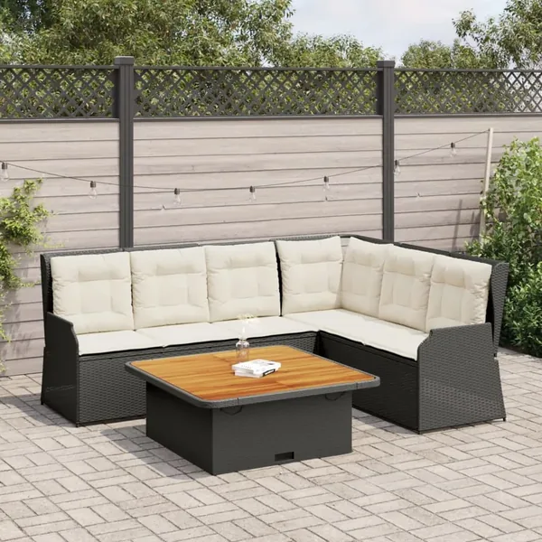 Salon de jardin 5 pcs avec coussins Noir Résine tressée