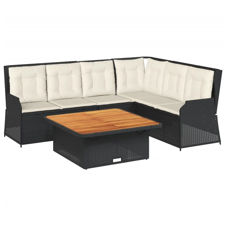 Salon de jardin 5 pcs avec coussins Noir Résine tressée - 2