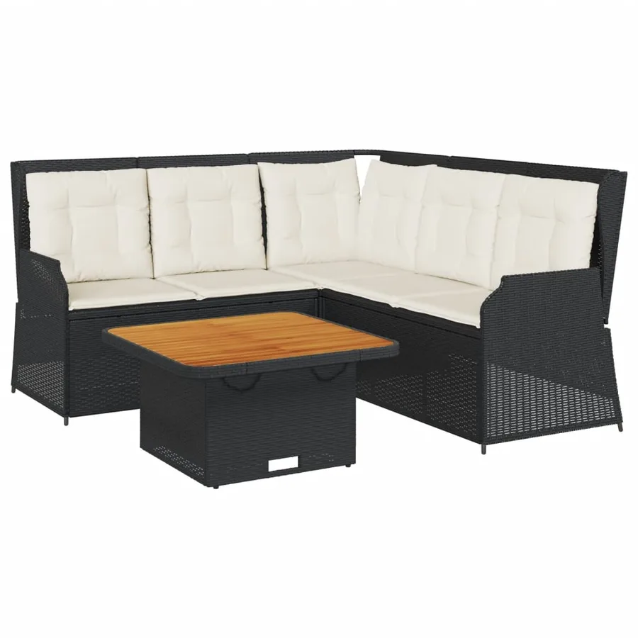 Salon de jardin 4 pcs avec coussins Noir Résine tressée - 2