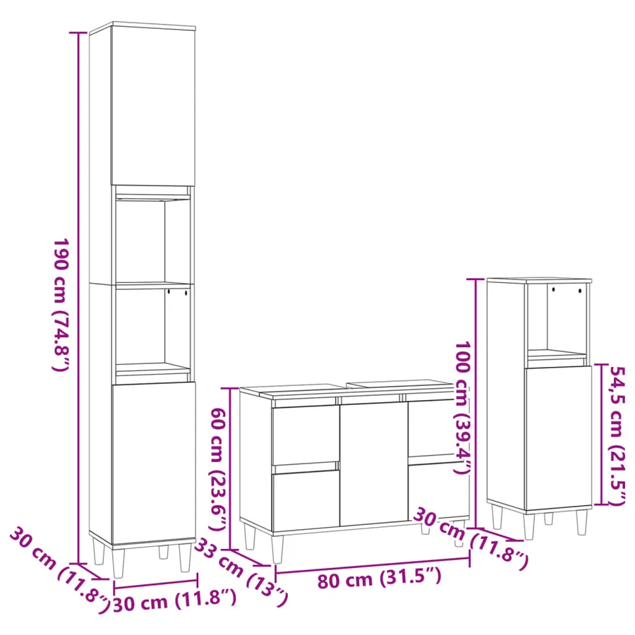 Ensemble de meubles de salle de bain 3 pcs chêne sonoma - 8