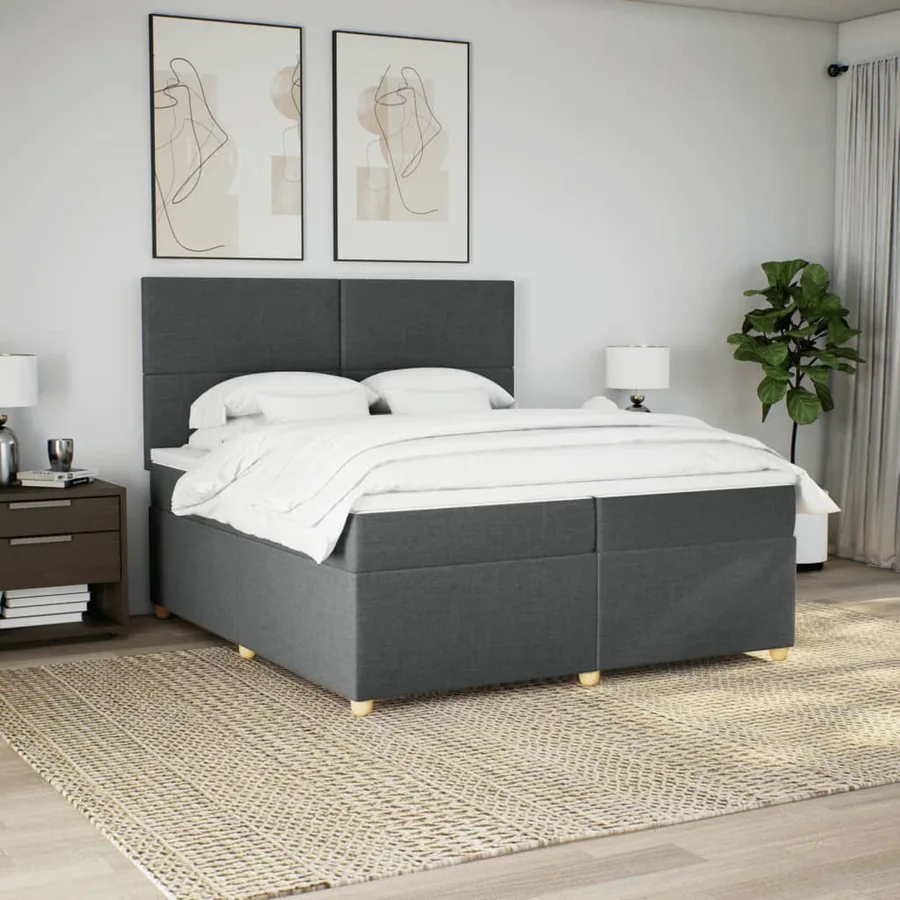 Sommier à lattes de lit avec matelas Gris foncé 200x200cm Tissu - 3