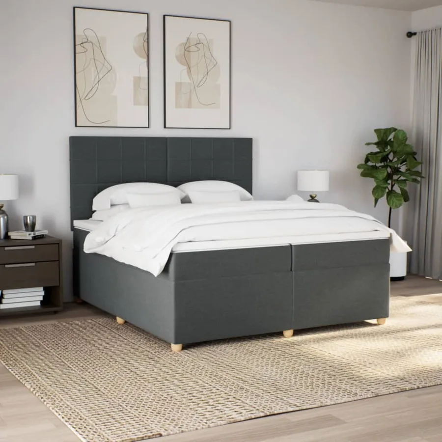 Sommier à lattes de lit avec matelas Gris foncé 200x200cm Tissu - 3