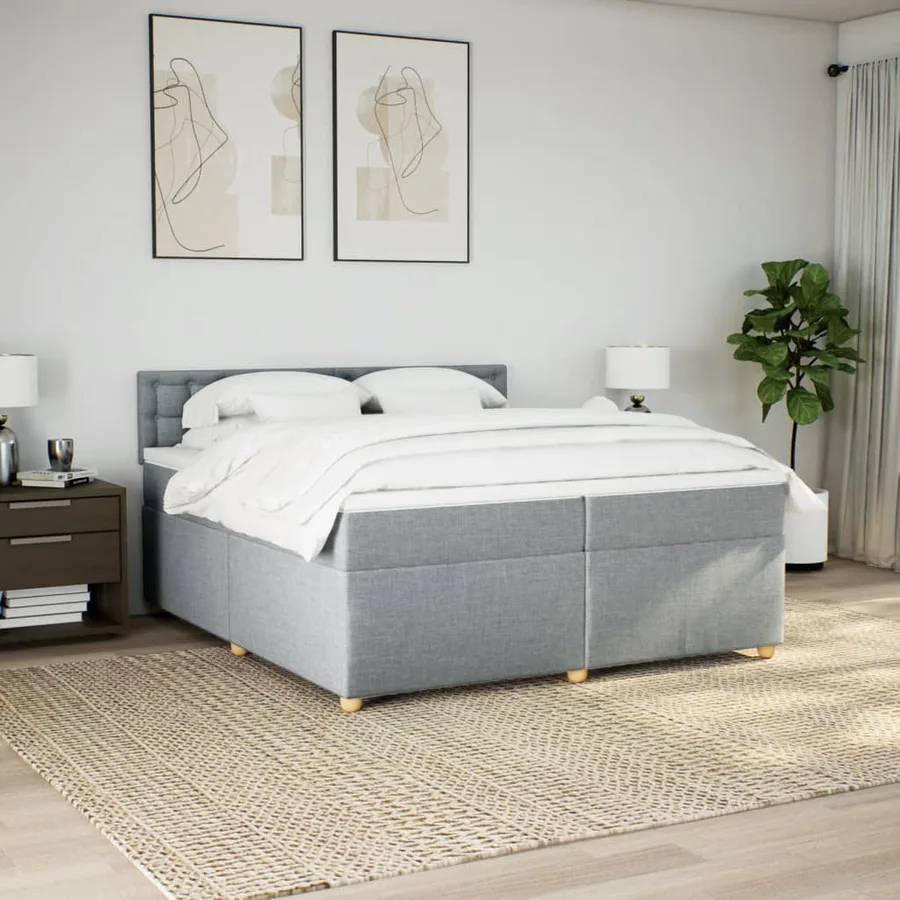 Sommier à lattes de lit avec matelas Gris clair 200x200cm Tissu - 3