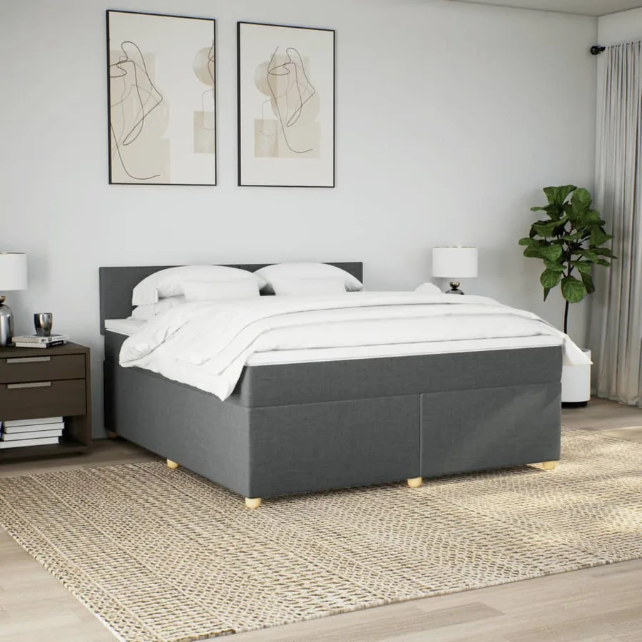 Sommier à lattes de lit avec matelas Gris foncé 180x200cm Tissu - 3