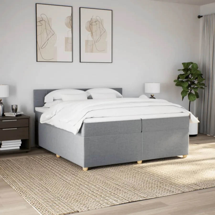 Sommier à lattes de lit avec matelas Gris clair 200x200cm Tissu - 3