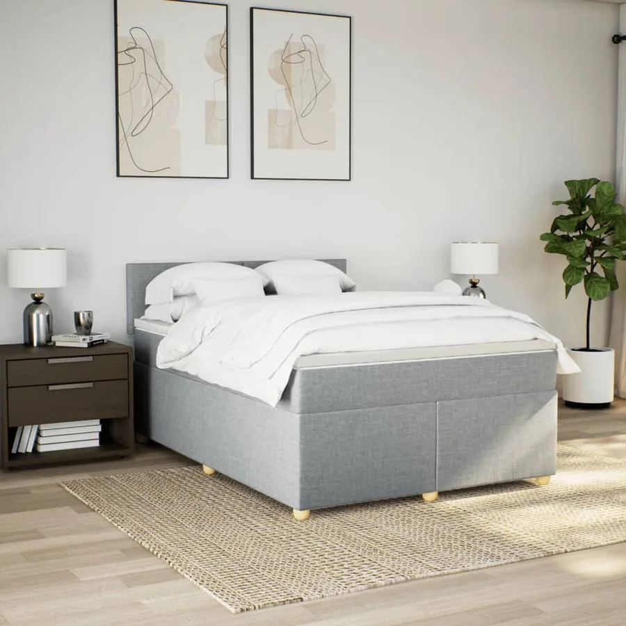 Sommier à lattes de lit avec matelas Gris clair 140x190cm Tissu - 3