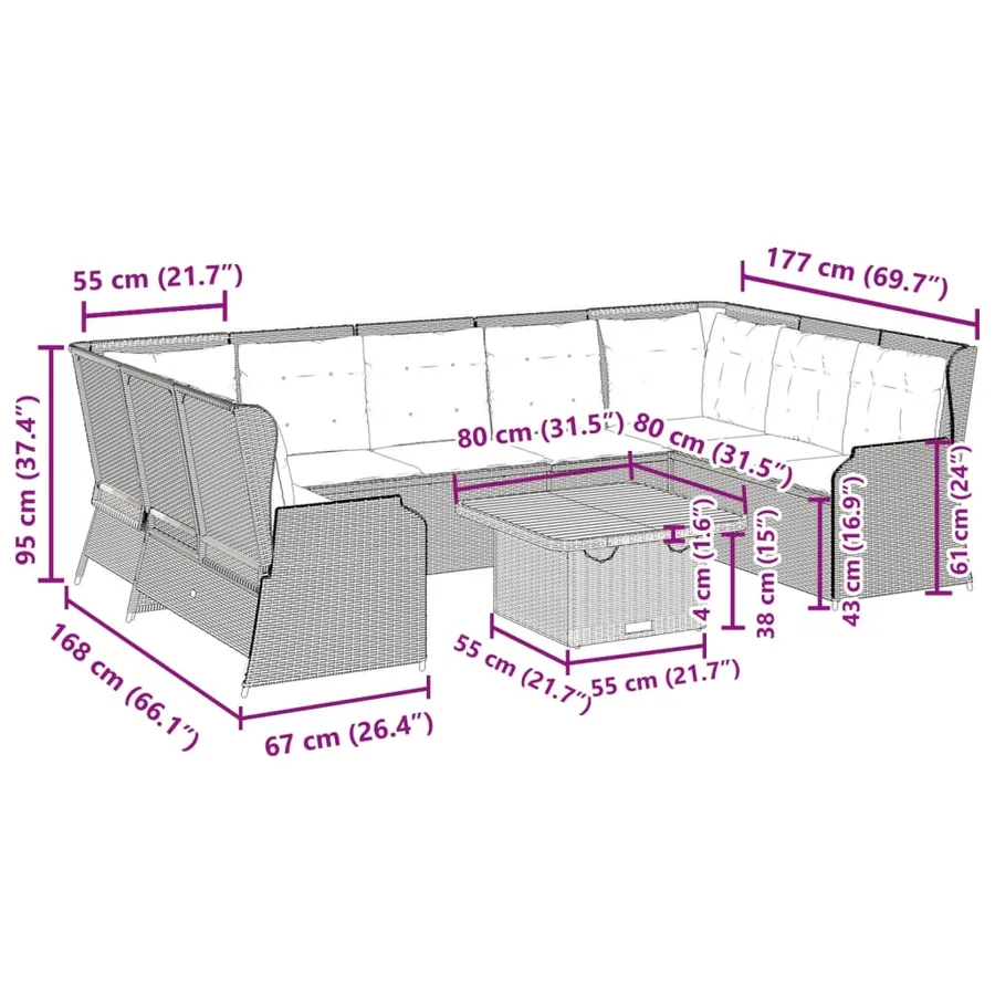 Salon de jardin avec coussins 7 pcs beige résine tressée - 13