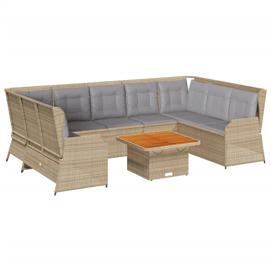 Salon de jardin avec coussins 7 pcs beige résine tressée - 2