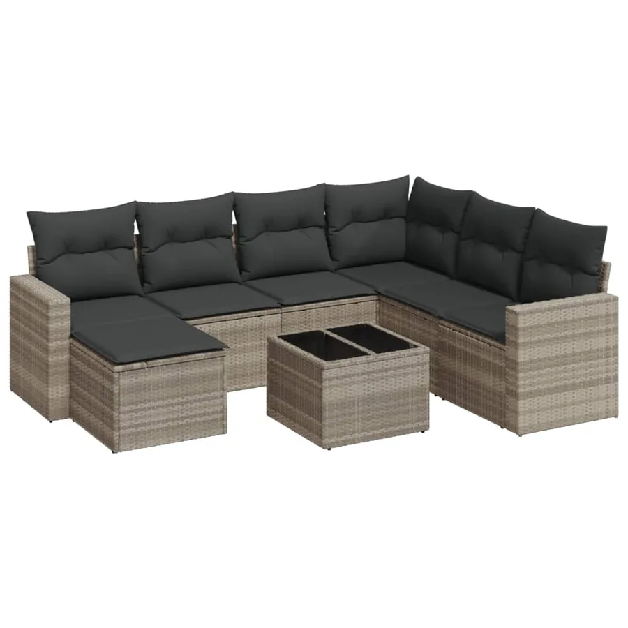 Salon de jardin 8 pcs avec coussins gris clair résine tressée - 2