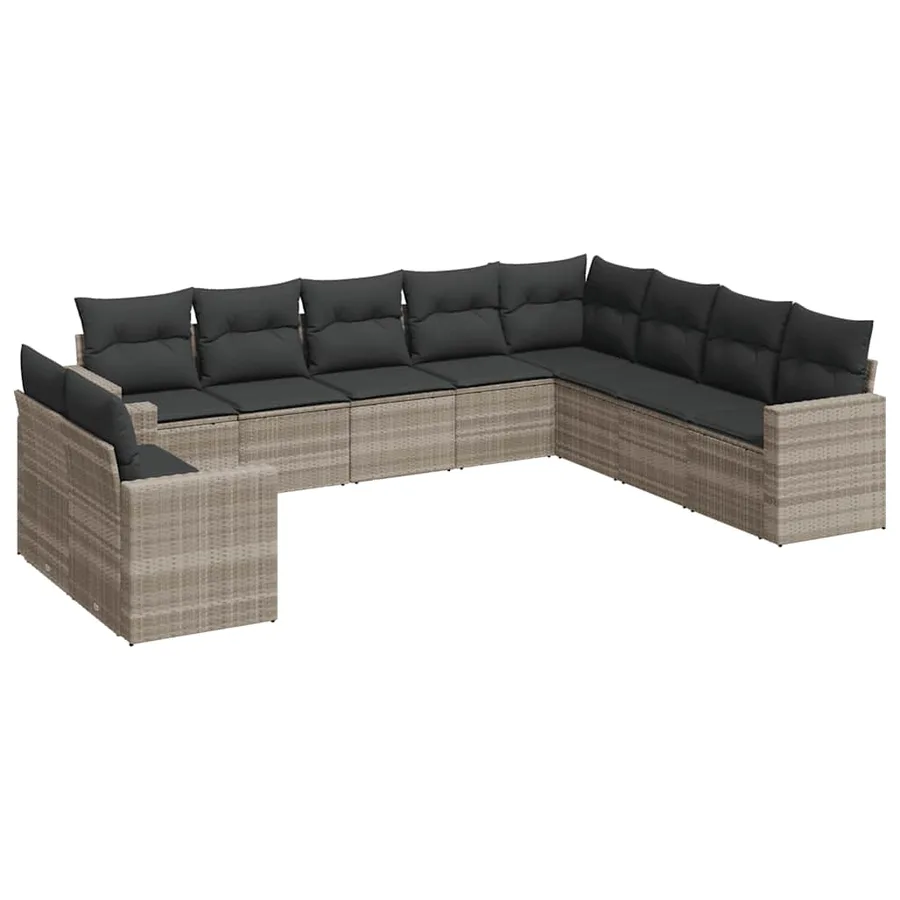 Salon de jardin avec coussins 10 pcs gris clair résine tressée - 2