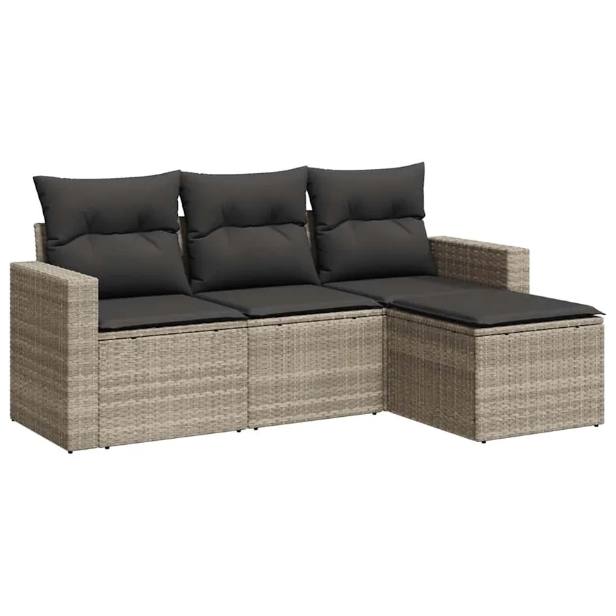 Salon de jardin 4 pcs avec coussins gris clair résine tressée - 2