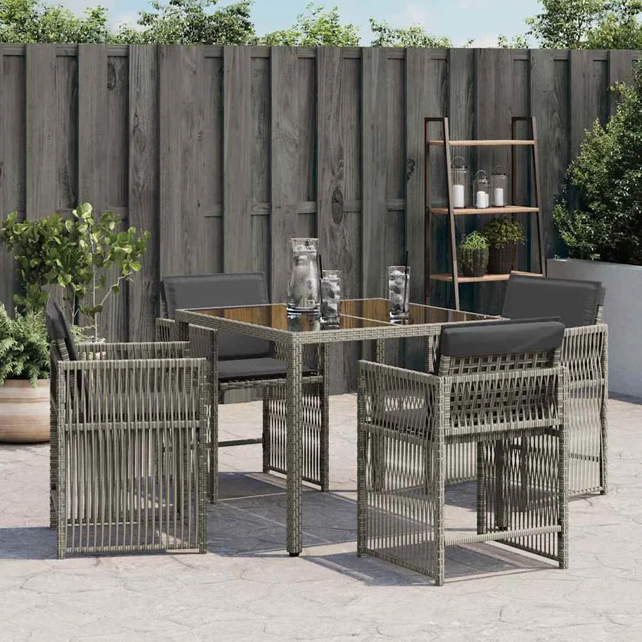 Chaises de jardin avec coussins lot de 4 gris résine tressée - 3