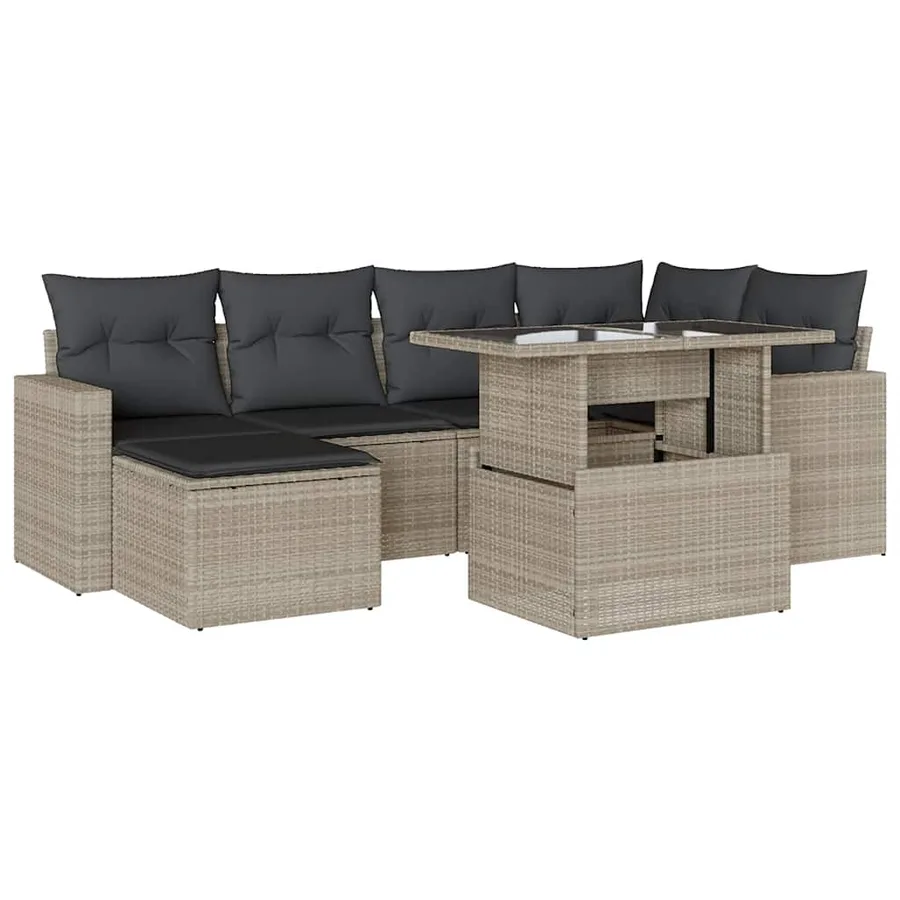 Salon de jardin avec coussins 7 pcs gris clair résine tressée - 2