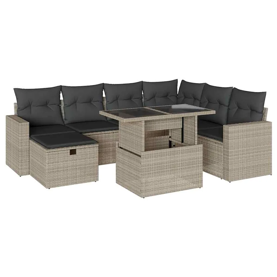 Salon de jardin 8 pcs avec coussins gris clair résine tressée - 2