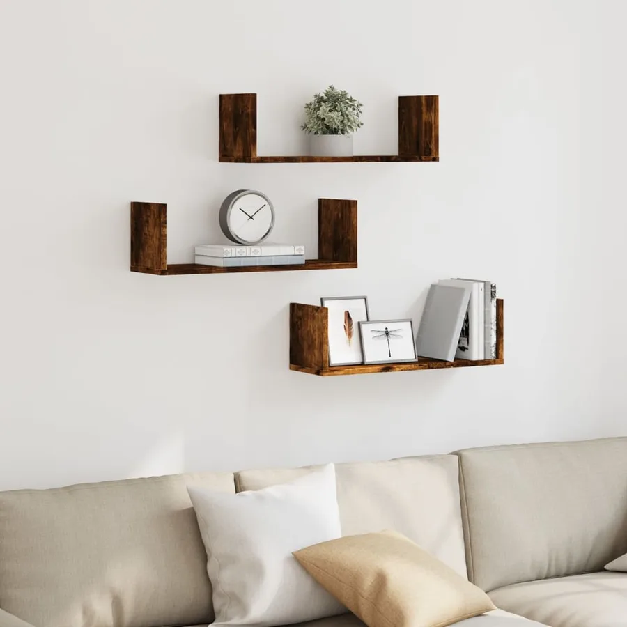Étagères murales 3 pcs chêne fumé 58x18x18 cm bois d'ingénierie - 3