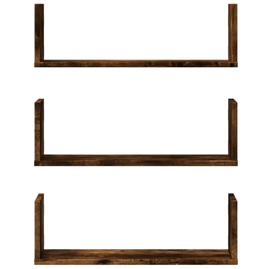 Étagères murales 3 pcs chêne fumé 58x18x18 cm bois d'ingénierie - 4