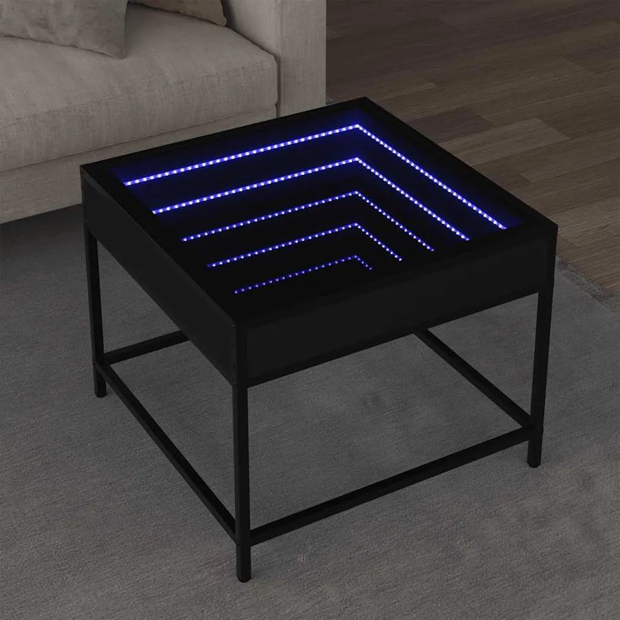 Table basse avec LED Infinity noir 50x50x41 cm