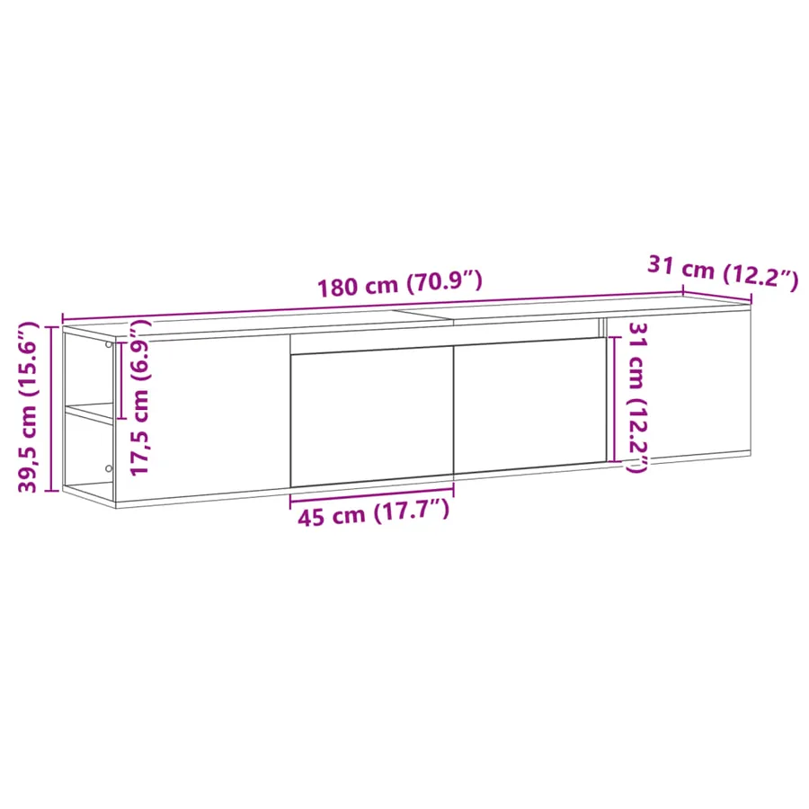 Meuble TV mural avec LED blanc 180x31x39,5 cm - 16