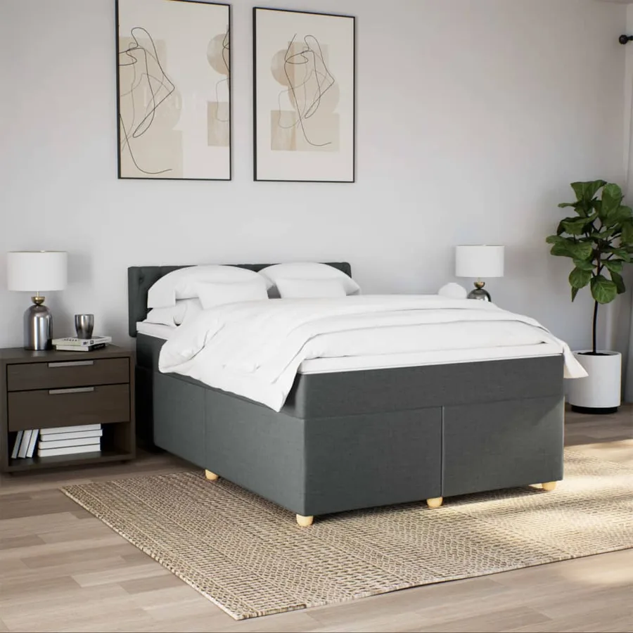 Sommier à lattes de lit avec matelas Gris foncé 140x190cm Tissu - 4