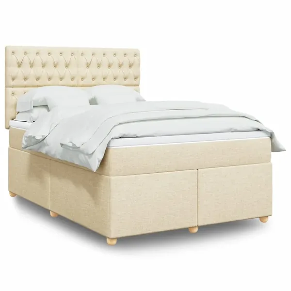 Sommier à lattes de lit avec matelas Crème 140x200 cm Tissu