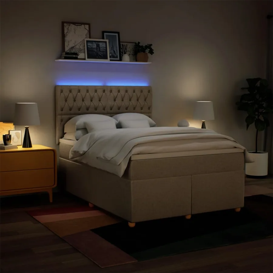 Sommier à lattes de lit avec matelas Crème 140x200 cm Tissu - 5