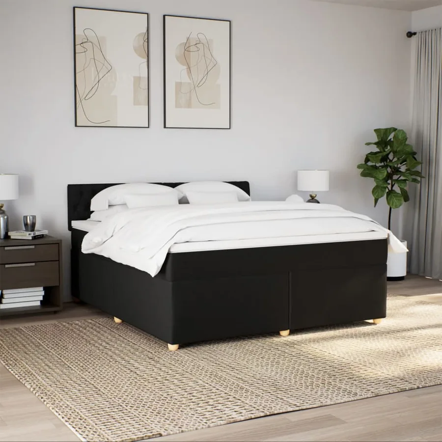 Sommier à lattes de lit avec matelas Noir 180x200 cm Tissu - 4